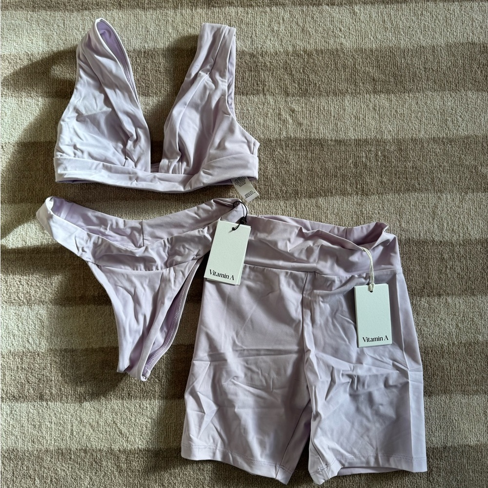 Vitamin A Lavender Bikini and Shorts Set
